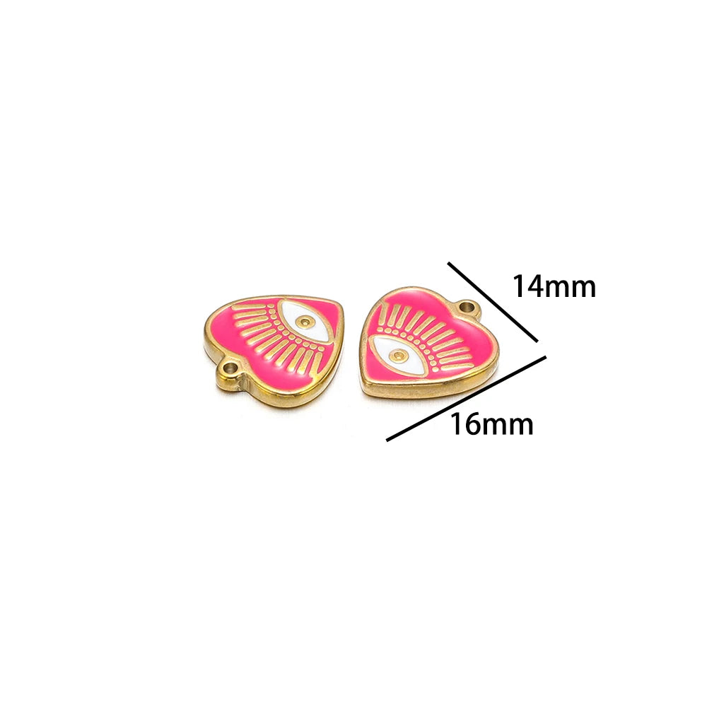 High Quality 304 Stainless Steel 18k Gold Enamel Heart Mini  Eye Charms Pendant for Jewelry Necklace Making