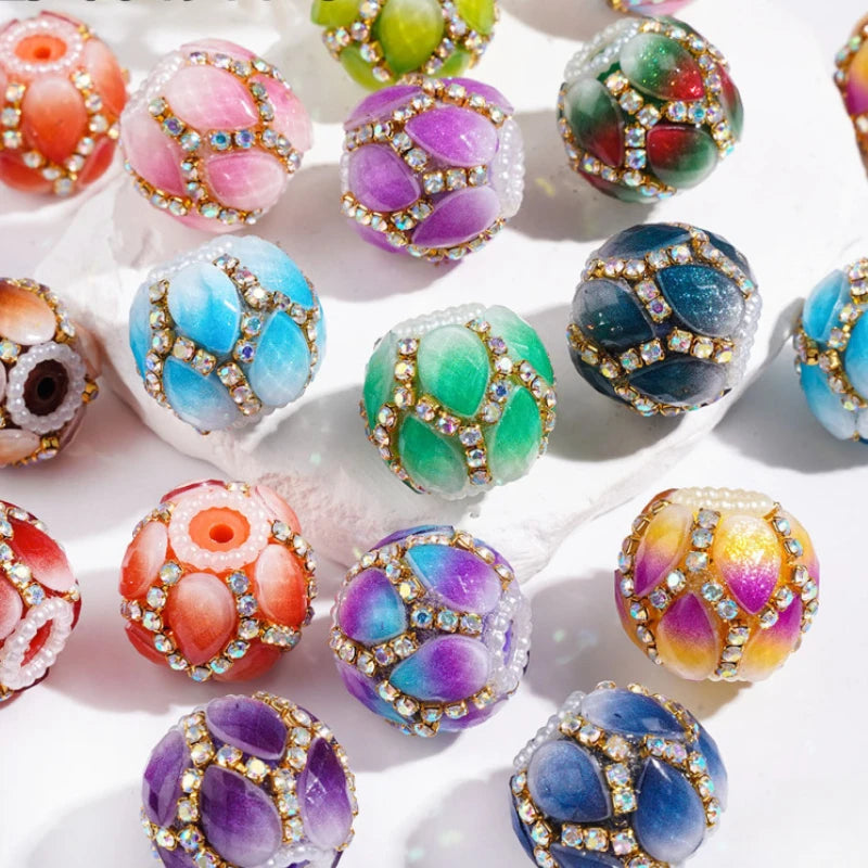 Gradient Glitter Lotus Petal Handmade Acrylic Focal Beads 20MM Multi-Color Random Mix for DIY Beadable Pen & Keychain Wholesale