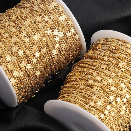 D495 High Quality Star Flower Chain 18k Gold Plated Stainless Steel Necklace Jewelry Making Chain