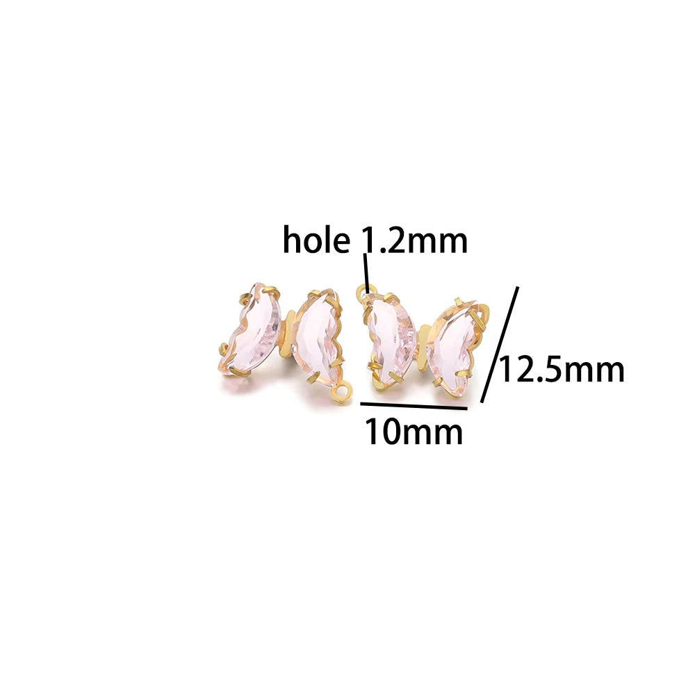 Fashion Colorful Stainless Steel Gold Plated Single Hole Butterfly Crystal Stone Charm Pendant for Jewelry Making