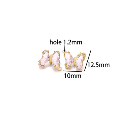 Fashion Colorful Stainless Steel Gold Plated Single Hole Butterfly Crystal Stone Charm Pendant for Jewelry Making