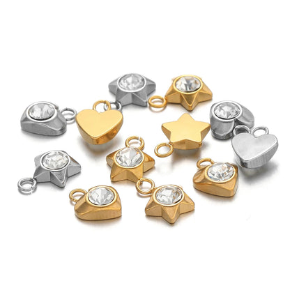 Waterproof 1 18k Gold Plated Stainless Steel Star Heart Zircon Charm Pendant for DIY Necklace Jewelry Making Accessories