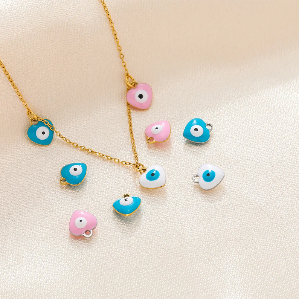 Fashion Jewelry 18k Gold Plated Stainless Steel Heart Enamel Eye Charm Pendant for DIY Necklace Jewelry Making Accessories