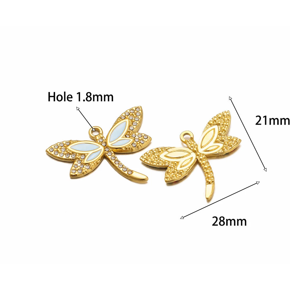 High Quality Stainless Steel Gold Plated Enamel Turtle Conch Starfish Dragonfly Heart Charms Pendant for Jewelry Necklace Making