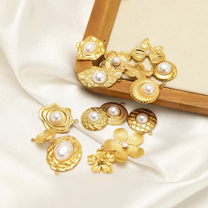 Hot Sale Fashion 18k Gold Plated Stainless Steel Pearl Flower Irregular Shape Charm Pendant for DIY Necklace Jewelry Making