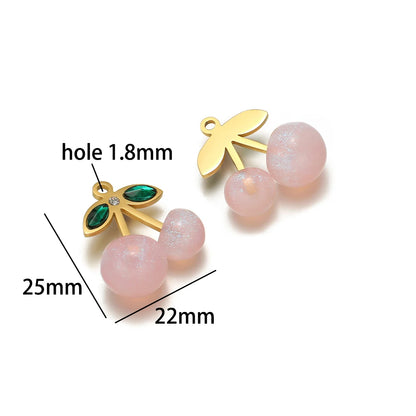 Lovely Fruit Charms 18k Gold Plated Stainless Steel Enamel Cherry Strawberry Zircon Charm Pendant for DIY Jewelry Making