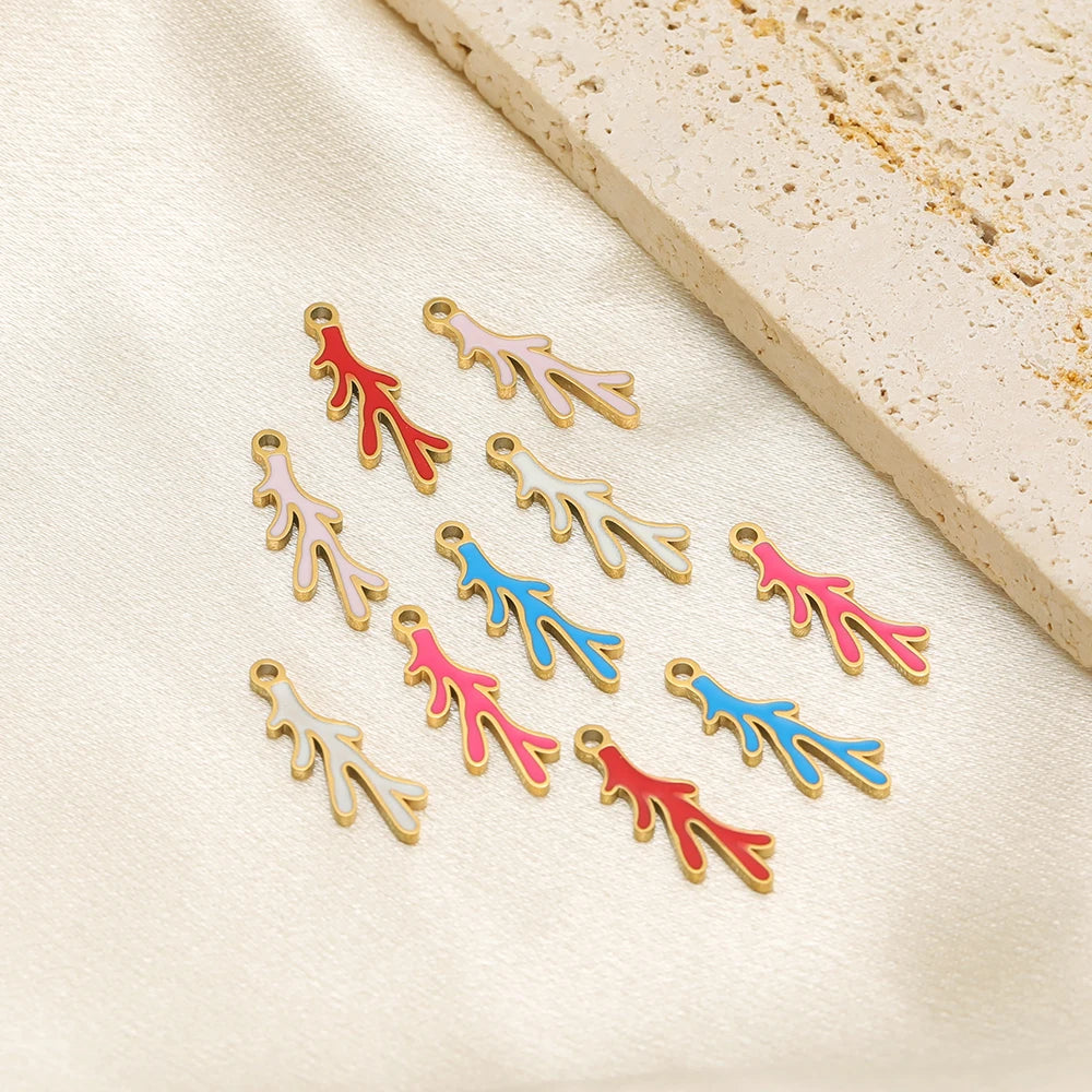 18k Gold Plated Stainless Steel Enamel Coral Charm Pendant for DIY Necklace Jewelry Making Accessories