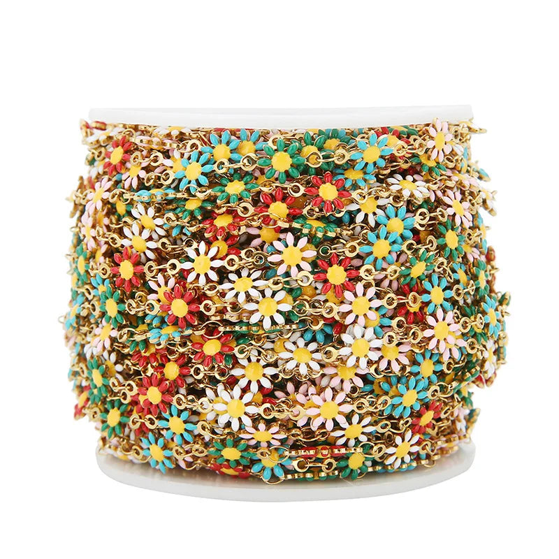 A1186 Colorful Stainless Steel Daisy Chain 18k Gold Plated Enamel Chain Jewelry Accessory Wholesale