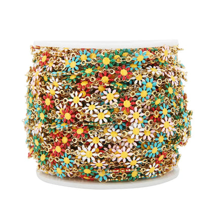 A1186 Colorful Stainless Steel Daisy Chain 18k Gold Plated Enamel Chain Jewelry Accessory Wholesale