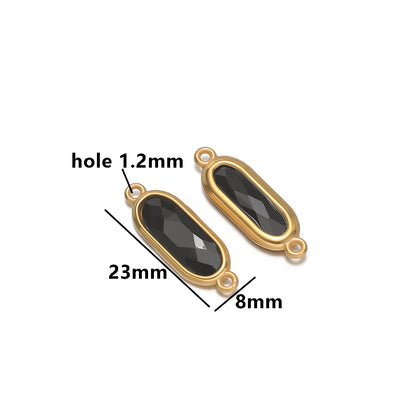 New Trend Fashion 18k Gold Plated Stainless Steel Two Hole Geometric Oval Zircon Charm Pendant for DIY Necklace Jewelry Making