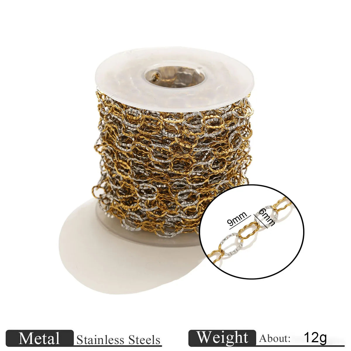 D1060 Two Tones Gold Silver Mixed Stainless Steel Chain Heart Oval Rope Paper Clip Chains PVD 18K Gold Plated for Jewelry DIY