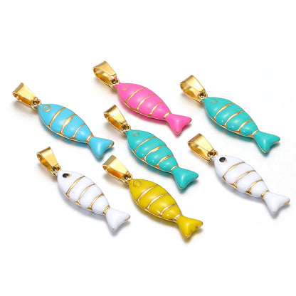 New Arrival Stainless Steel 18K Gold Plated Colorful Enamel Striped Fish Charm Pendant for Jewelry Earrings Necklace Making