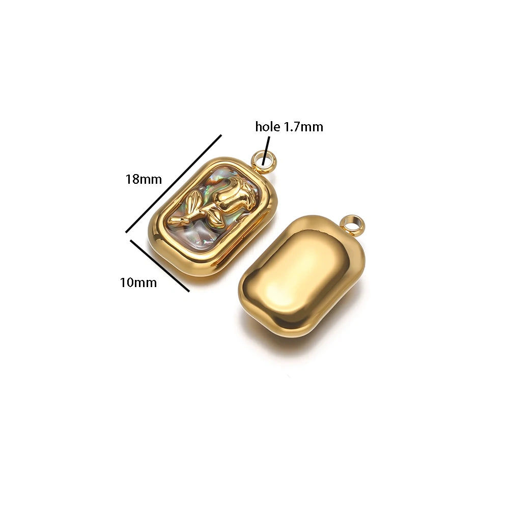 Elegant 304 Stainless Steel 18k Gold Plated Enamel Rectangle Fashion Charm Pendants for DIY Jewelry Necklace Making