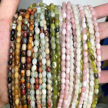Natural 4x6mm Rice Shaped Gemstone Loose Bead, Aqua Terra Picasso Jasper Opal Jade Rice Stone Beads for DIY Jewelry Making, 38CM