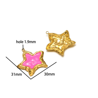 Vintage Style Stainless Steel 18k Gold Plated Enamel Star Round Charm Pendant for Jewelry Necklace Making Accessories