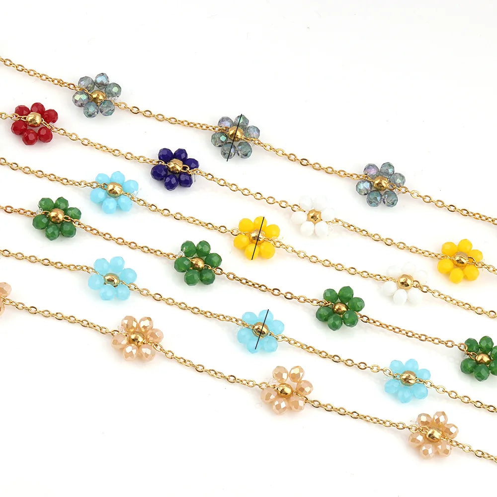 B2403 Stainless Steel Chain Multi Color Flower Chain Crystal Stone Chain Jewelry Making