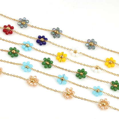 B2403 Stainless Steel Chain Multi Color Flower Chain Crystal Stone Chain Jewelry Making