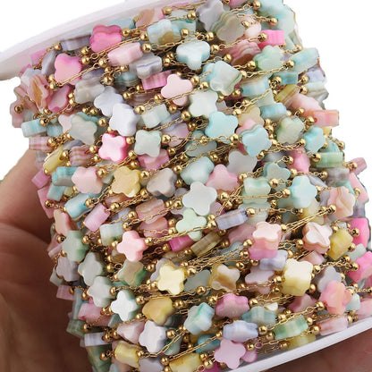 B3822 Colorful Flower Beads Stainless Steel Chain Necklace Accessory Waterproof Gold Chain