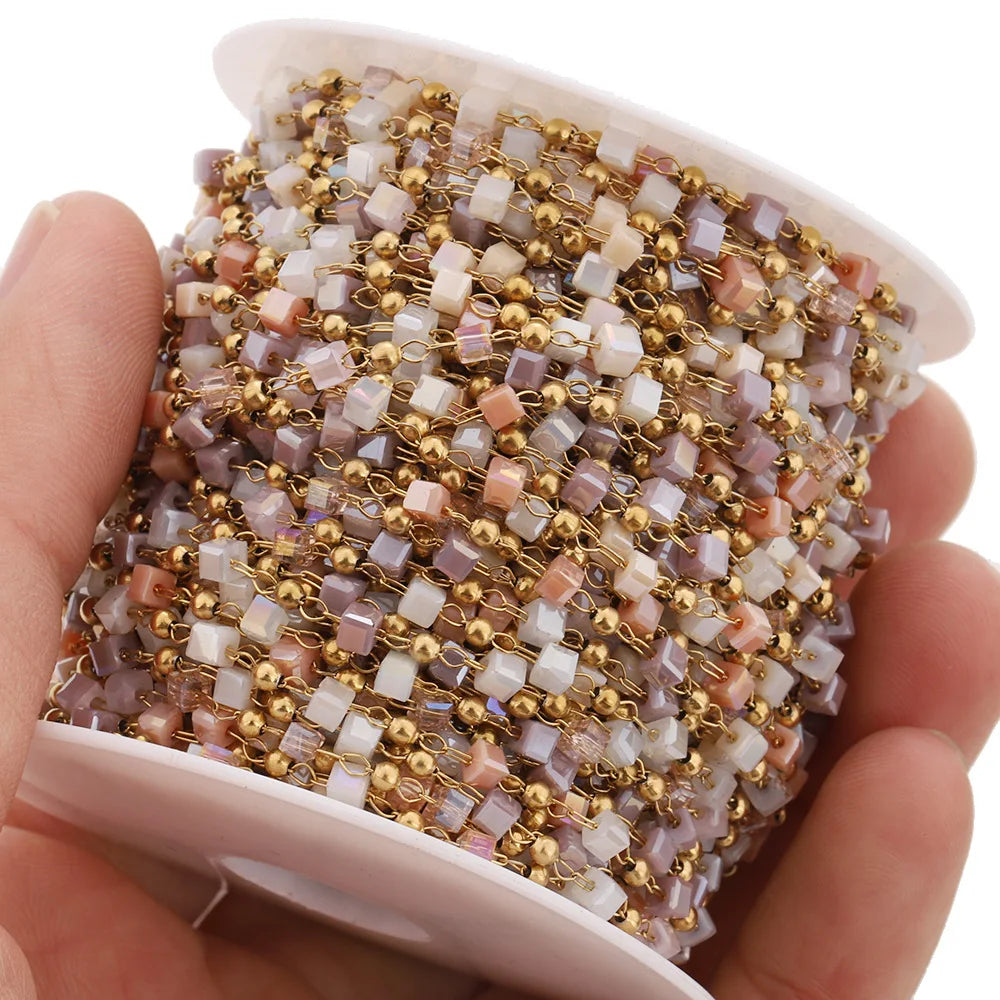 D169 Non Tarnish Stainless Steel Rosary Chain Colorful Stone Bead Chains for Jewelry Necklace Bracelets Findings