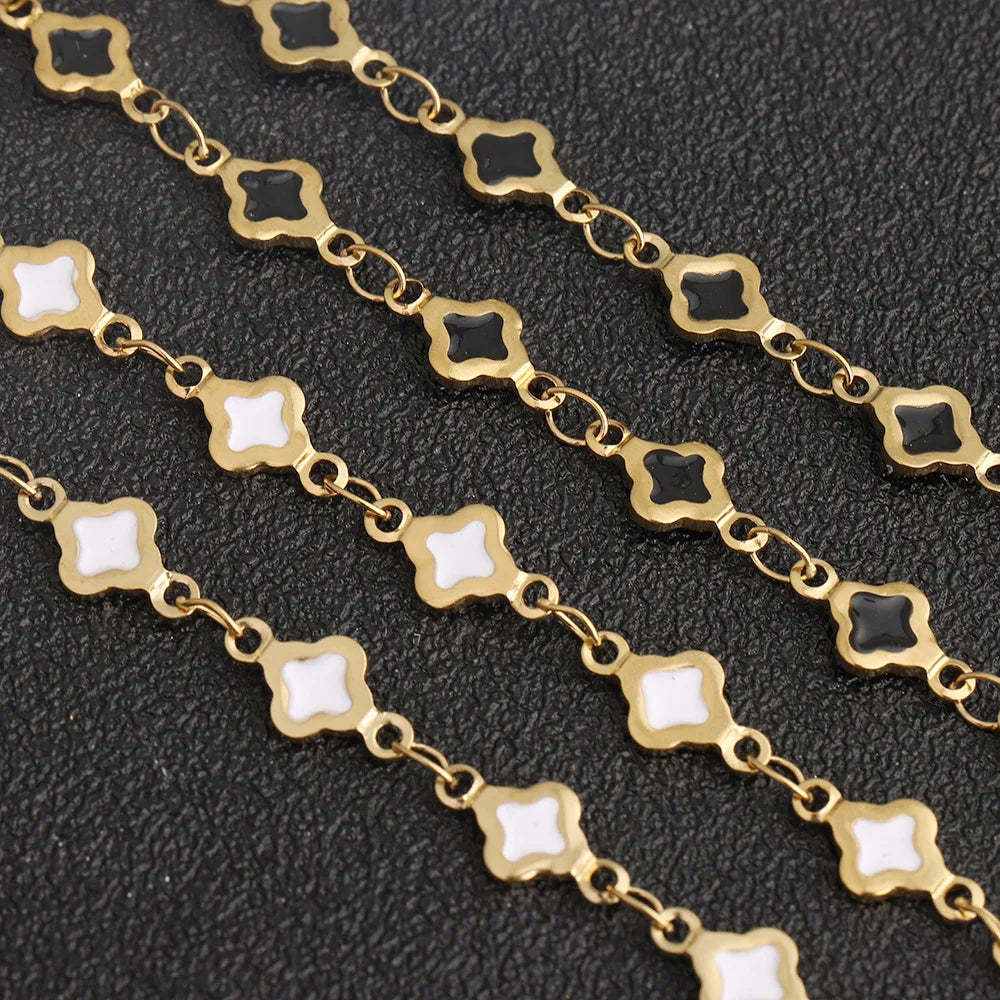 D480 Wholesale Fashion Jewelry Double-Sided Four-Leaf Clover Chains 18k Gold Stainless Steel Bulk Enamel Chains