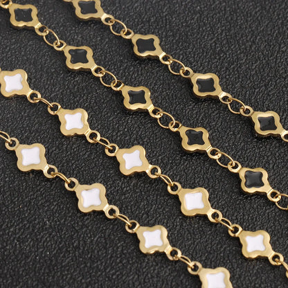 D480 Wholesale Fashion Jewelry Double-Sided Four-Leaf Clover Chains 18k Gold Stainless Steel Bulk Enamel Chains