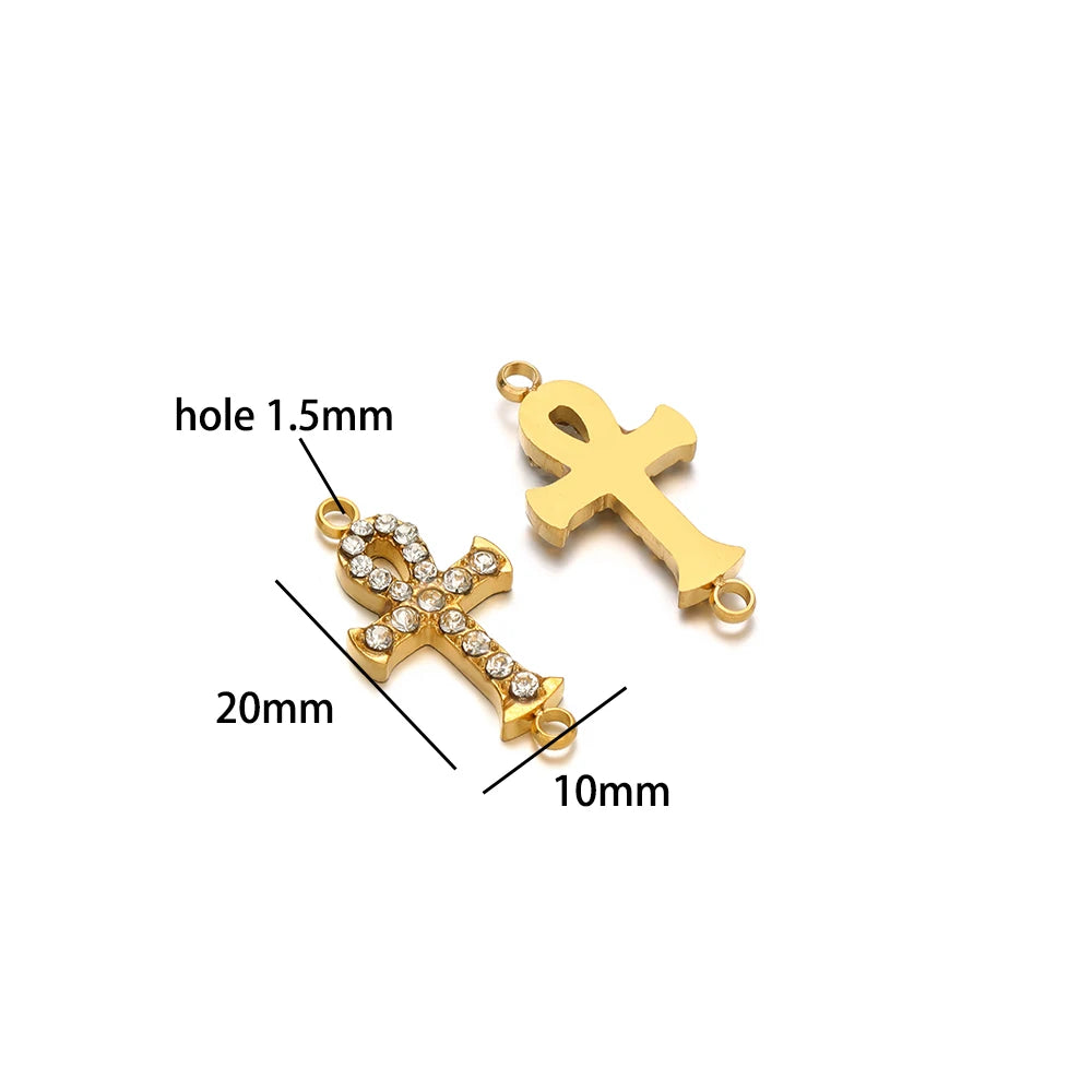 Double Heart Charm Stainless Steel Gold Plated Zircon Heart Cross Charm Pendant for DIY Jewelry Making Accessories Findings