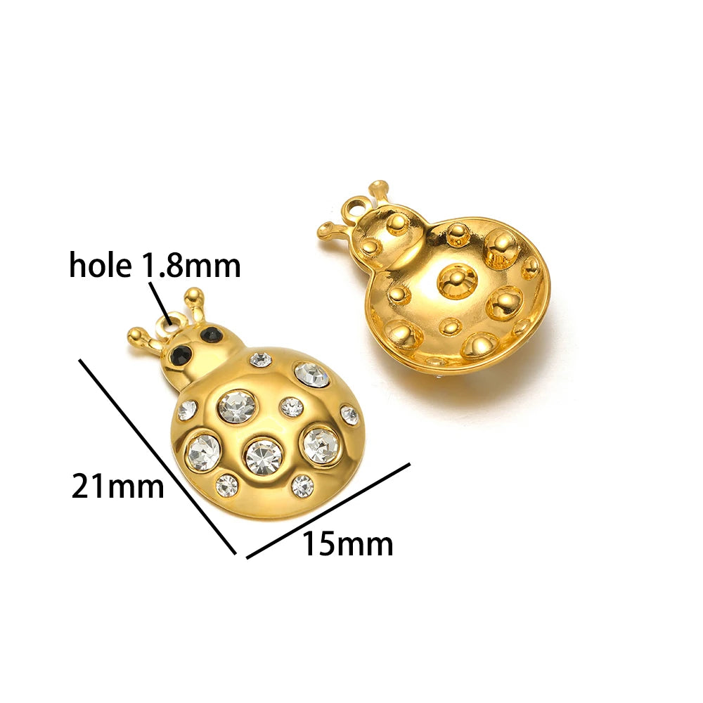 Fashion 18k Gold Plated Stainless Steel Enamel Flower Zircon Heart Key Ladybird Charm Pendant for Jewelry Making Accessories