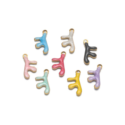 Waterproof 18k Gold Plated Stainless Steel Enamel Coral Charm Pendant for Diy Necklace Jewelry Making Accessories