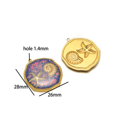 French Retro Stainless Steel 18k Gold Plated One Side Enamel Owl Starfish Conch Charm Pendant for DIY Jewelry Necklace Making