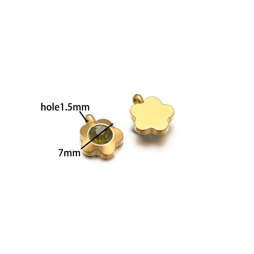 High Quality Stainless Steel 18K Gold Plated 7mm Flower Zircon Charm Pendant for Jewelry Necklace Bracelet Making