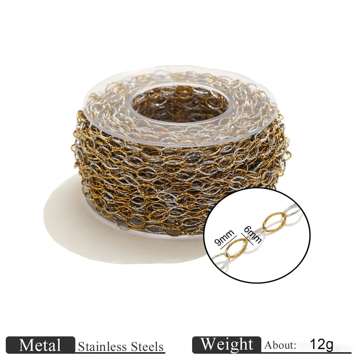 D1060 Two Tones Gold Silver Mixed Stainless Steel Chain Heart Oval Rope Paper Clip Chains PVD 18K Gold Plated for Jewelry DIY