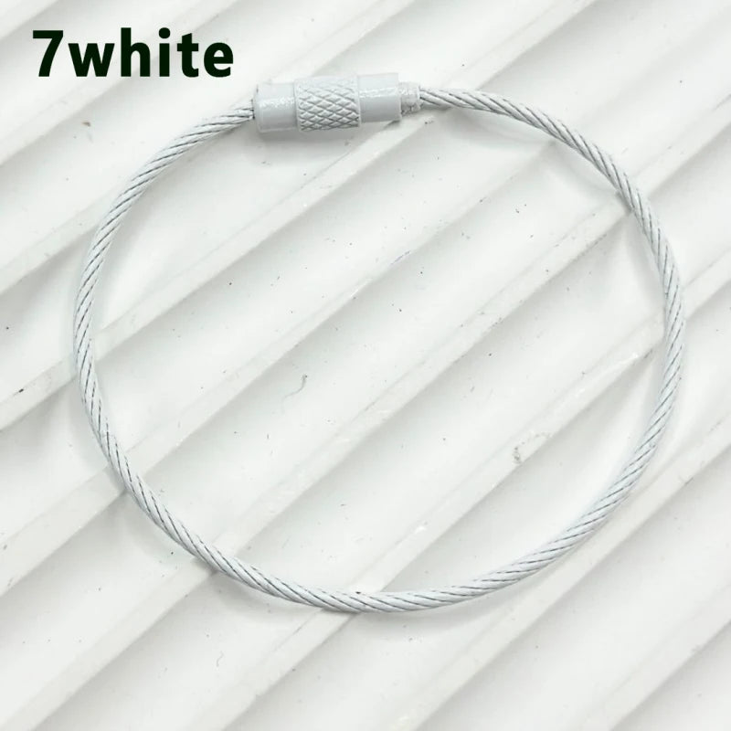 100pcs Solid Color Spray Painted Beadable Classic Gift Keychain Ring Rotatable Screw Wire Rope DIY Bag Jewelry Accessories