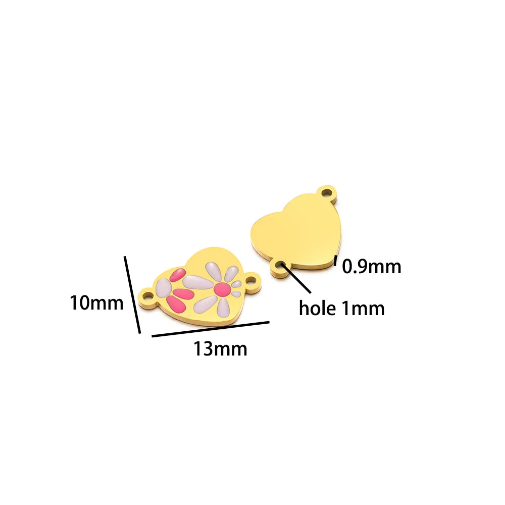 18k Gold Plated Stainless Steel Enamel Fanshaped Ladybird Heart Flower Charm Pendant for Jewelry Making Accessories