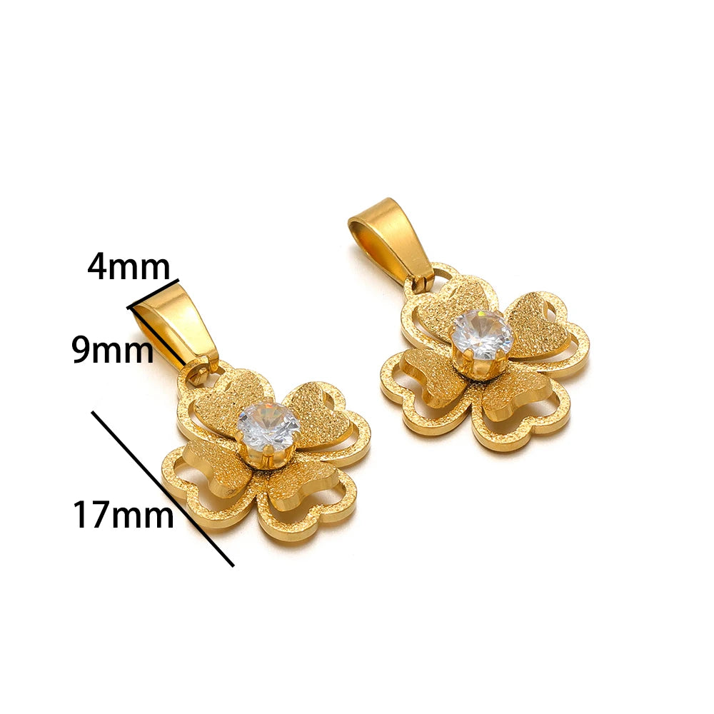 18k Gold Plated Stainless Steel Hollow Butterfly Wing Flower Zircon Charm Pendant for DIY Jewelry Making