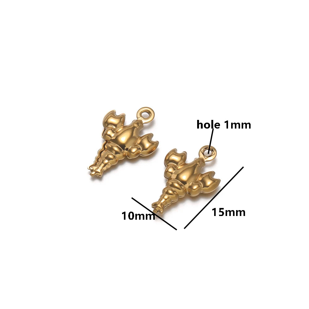 20pcs/bag Stainless Steel 18k Gold Plated Hollow Starfish Lobster Fish Shell Charms Pendant for DIY Jewelry Necklace Making