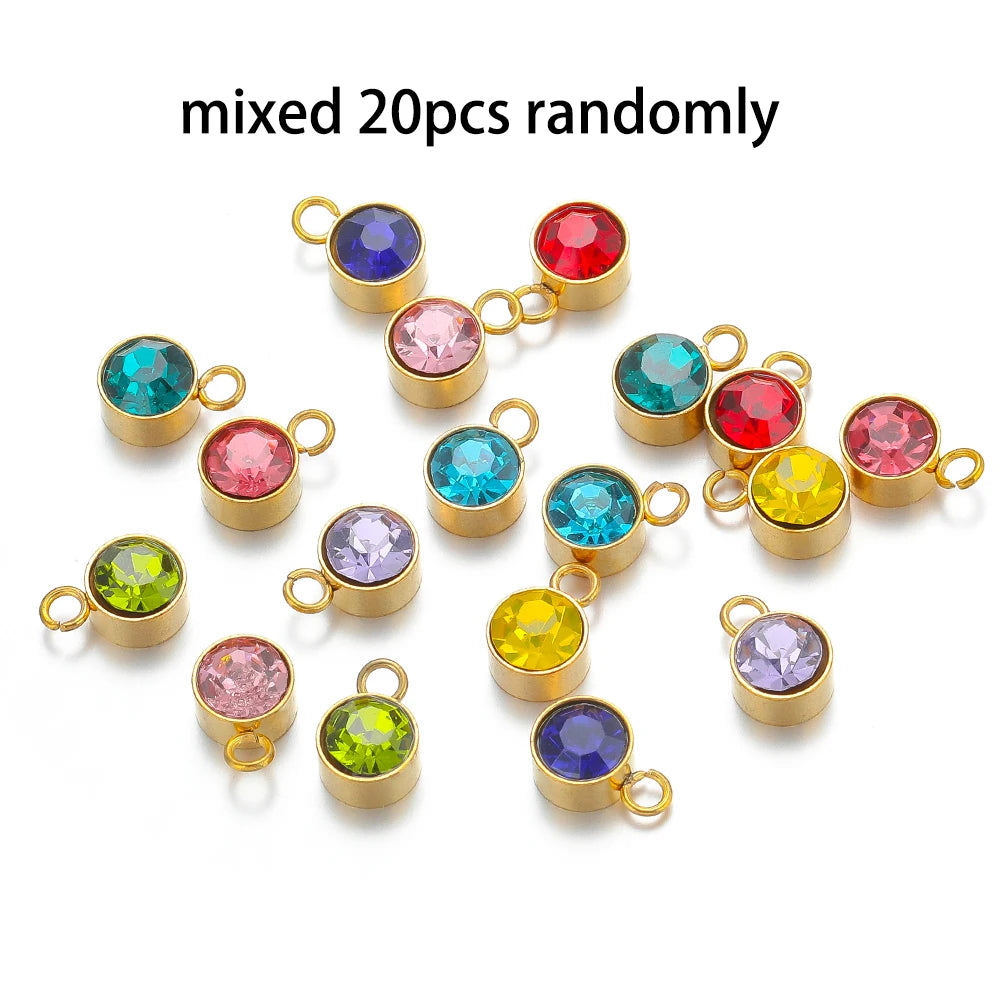 Wholesale 304 Stainless Steel 18k Gold Plated Birthstone Pendant 6mm Colorful Zircon for DIY Jewelry Necklace Making Accessories