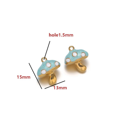 Gold Plated Mushroom Charm with Light Blue Enamel for DIY Jewelry Making, Cute Mushroom Pendant for Necklace Bracelet