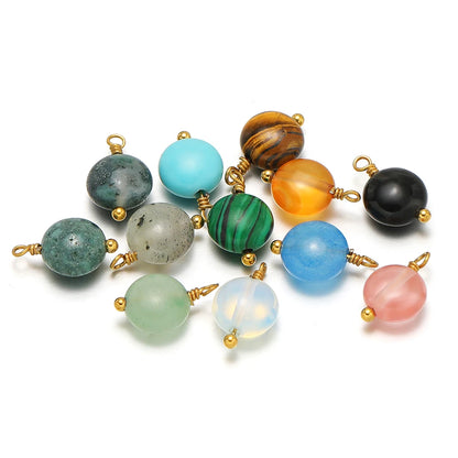 Handmade Stainless Steel 18K Gold Plated 8mm Natural Stone Charm Pendant for Jewelry Necklace Making Wholesale