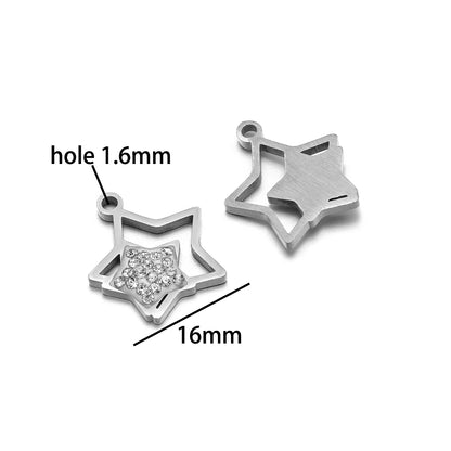 Handmade DIY Pendant 18k Gold Plated Stainless Steel Heart Star Zircon Charm Pendant for Women Jewelry Making Accessories