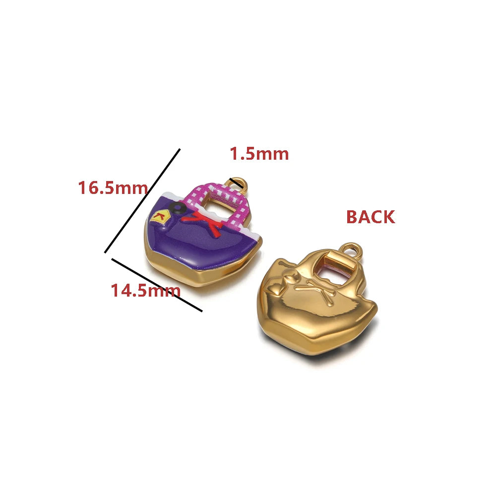 High Quality Jinrou 18K Gold Plated Stainless Steel Enamel Handbag Shape Pendant for Necklace and Earrings Jewelry Making