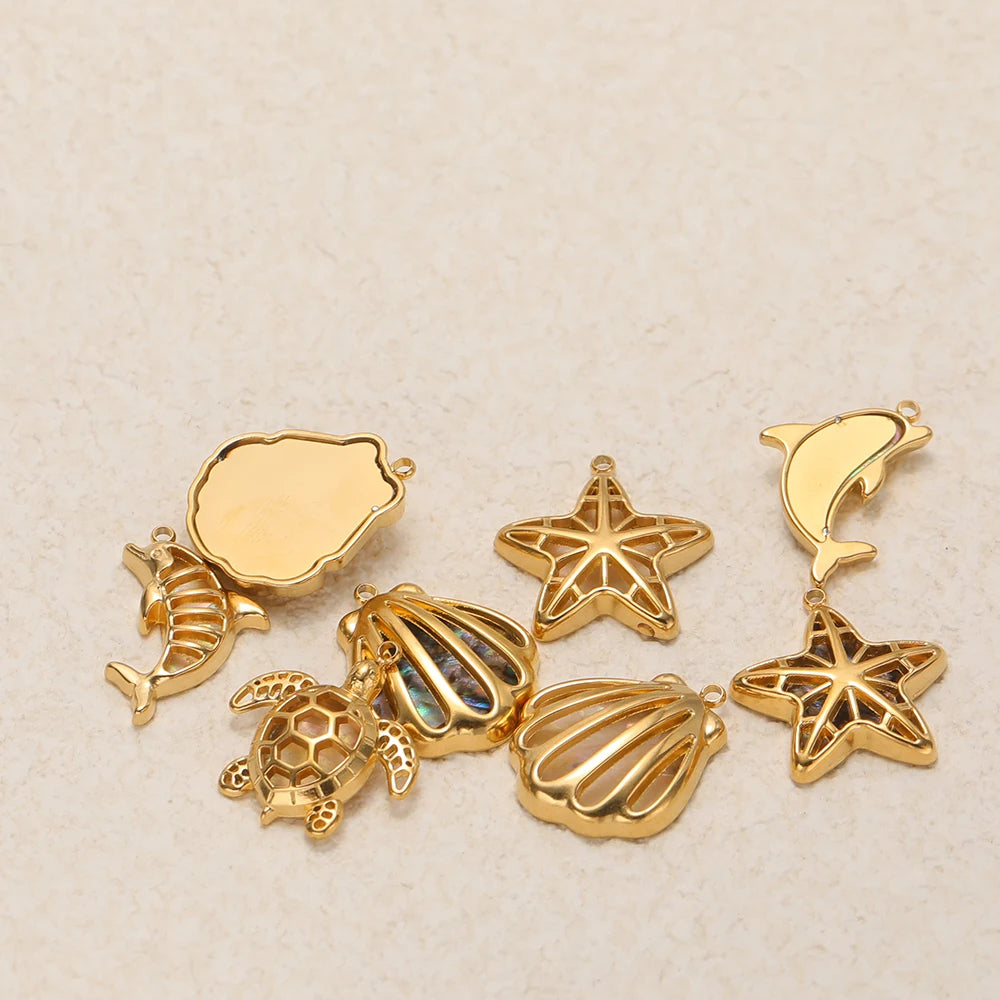 Gold Plated Stainless Steel Ocean Animal Charms Pendants for DIY Jewelry Making Necklace Bracelet Accessories