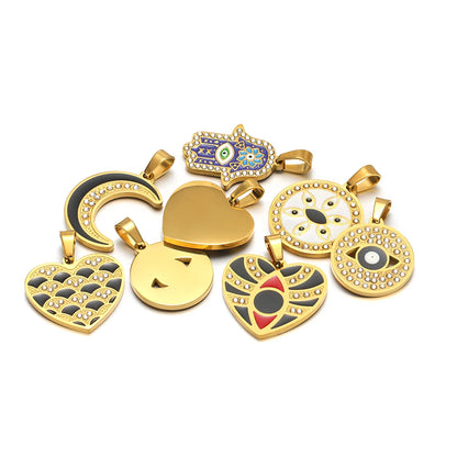 Exquisite Stainless Steel Gold Plated Dripping Oil Eyes Heart Moon Charm Pendant for DIY Jewelry Making Wholesale