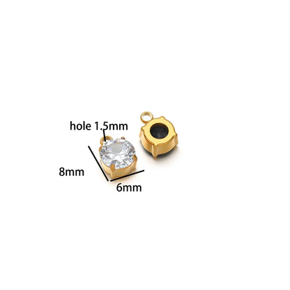 5pcs/bag Stainless Steel 18k Gold Plated 8*6mm Round Zircon Charm Pendant for Diy Necklace Jewelry Making Accessories