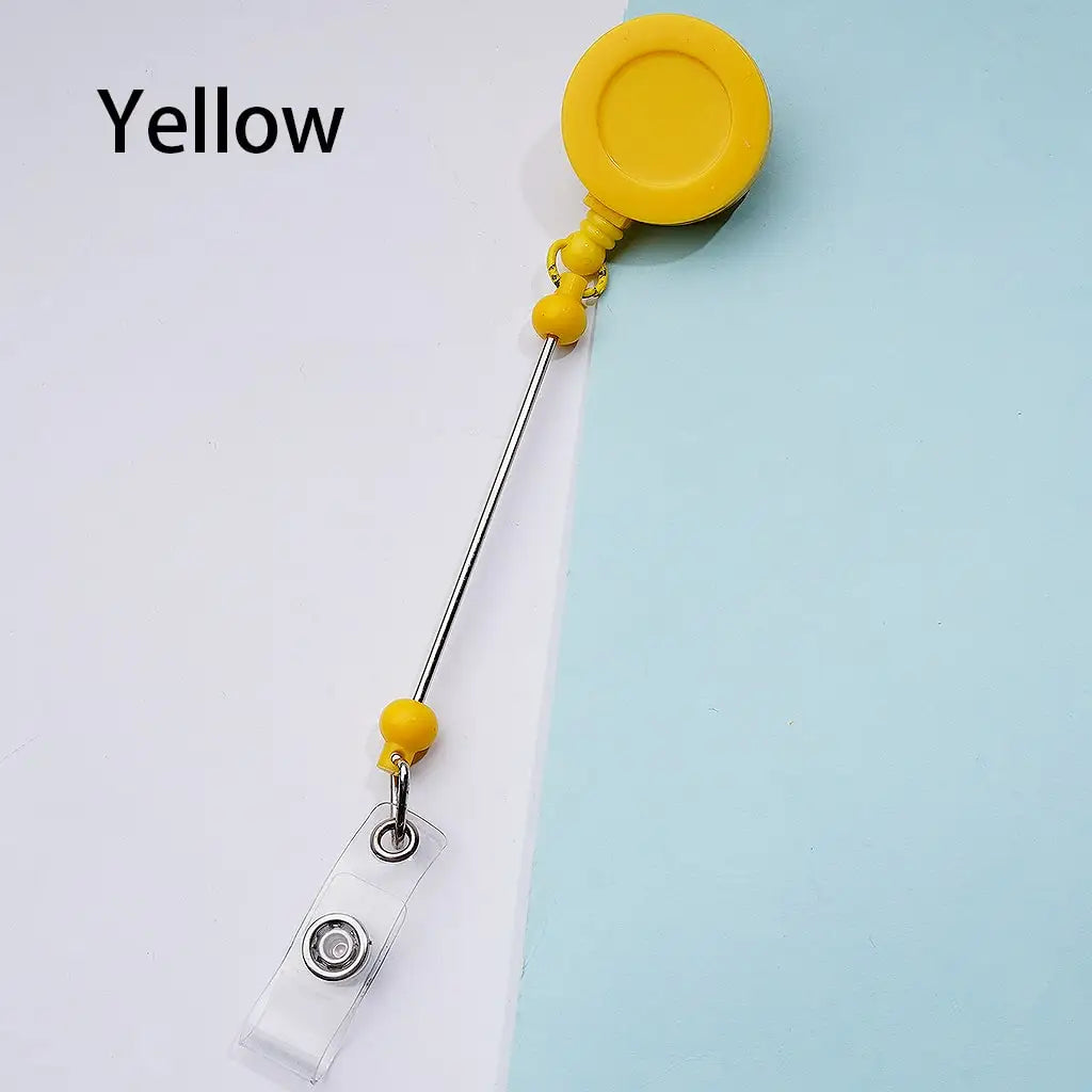 Creative Beaded Retractable Back Badge Holder Reels with Rotating Crocodile Clip & Keychain Bar
