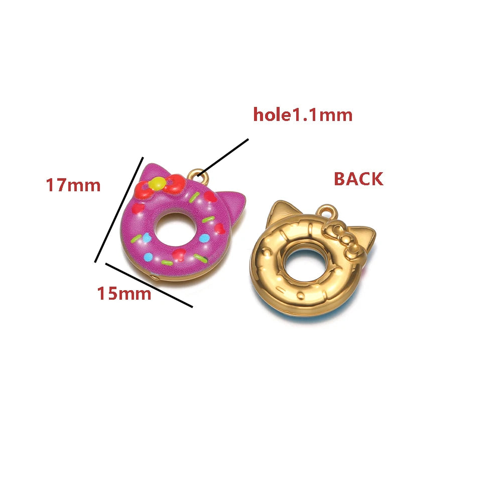 Cat Ear Donut-Shaped 18K Gold Plated Color Droplet Oil Pendant 1.1mm Hole Set 4 DIY Cute Handmade Charms Gold Kitty
