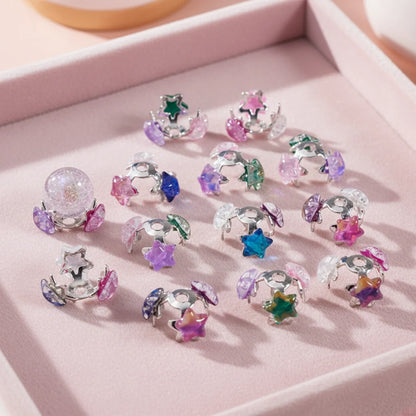 Alloy Glossy Star Bead Caps Random Mixed Transparent Color for 16MM Beads