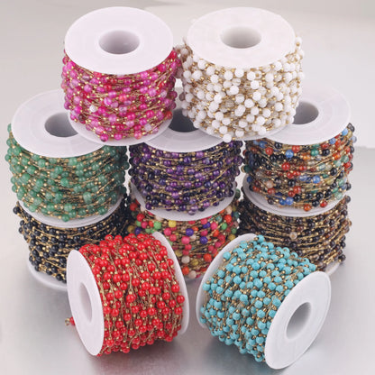 B2082 Natural Raw Gemstone Beads Chain Ins Hot Stainless Steel Chain Necklace Jewelry Chain for Making