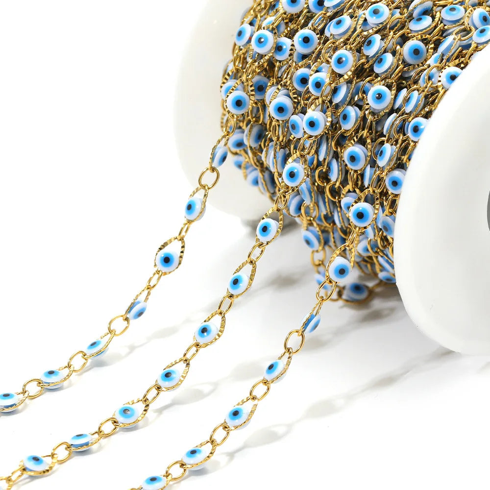 D167 Waterproof Vacuum Stainless Steel Roller Chain Lucky Eye Enamel Connector Chains Luxury for Necklace Bracelet Men
