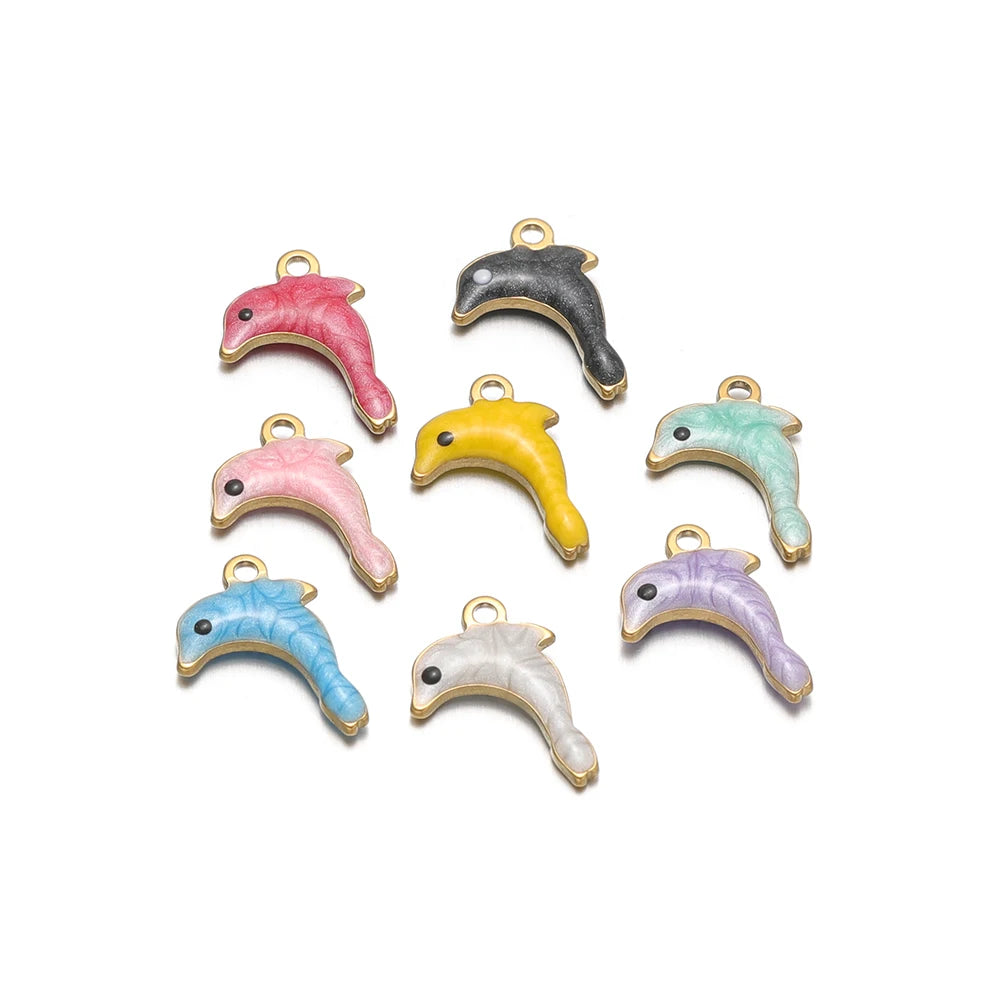 New Arrival 18k Gold Plated Stainless Steel Cartoon Dolphin Shaped Charm Pendant for Necklace Jewelry Making