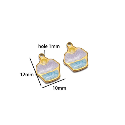 Cute Ins Colorful Enamel 18k Gold Plated Stainless Steel Cupcake Charm Pendant for Handmade Necklace Jewelry Making